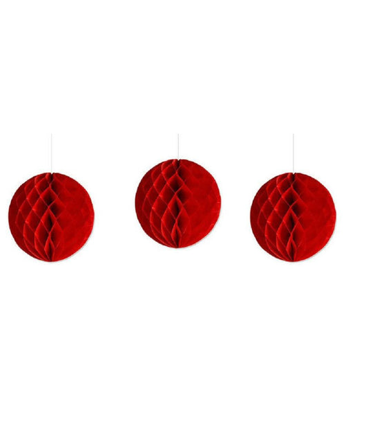 Set 3 Festoni Sfera Decorativi Rossi Carta Velina Decorazioni Addobbi Feste         