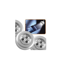 Set 3 Lampade A 3 Led Con Adesivo Per Armadi0 Cassetti Diametro 68mm A Batterie         