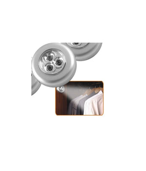 Set 3 Lampade A 3 Led Con Adesivo Per Armadi0 Cassetti Diametro 68mm A Batterie         