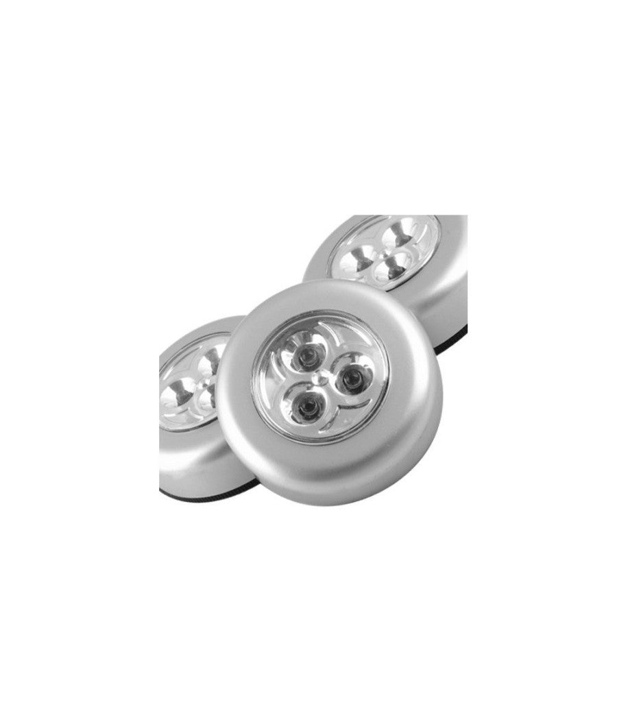 Set 3 Lampade A 3 Led Con Adesivo Per Armadi0 Cassetti Diametro 68mm A Batterie         