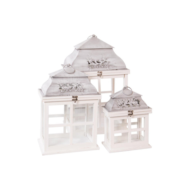 Set 3 Lanterne Metis In Legno Bianco