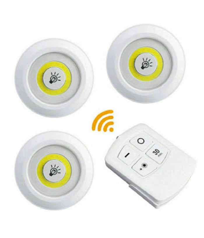 Set 3 Luci Led Cob Con Telecomando Luce Regolabile Lampada Disco Armadio Tx-9728         