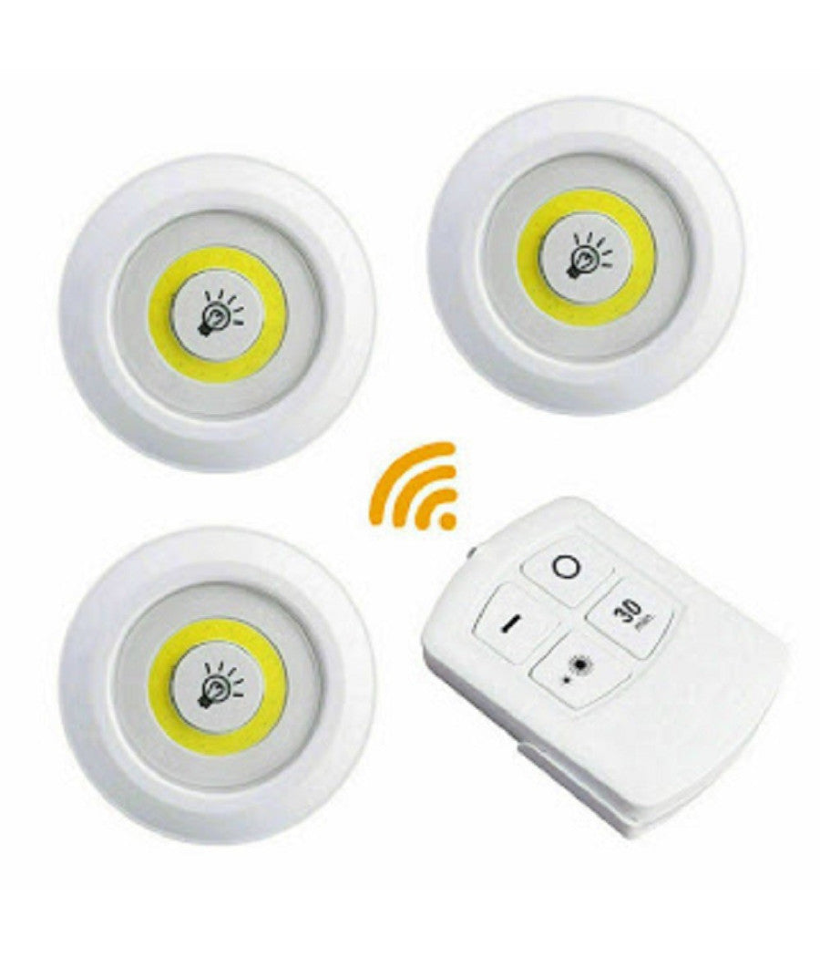 Set 3 Luci Led Cob Con Telecomando Luce Regolabile Lampada Disco Armadio Tx-9728         
