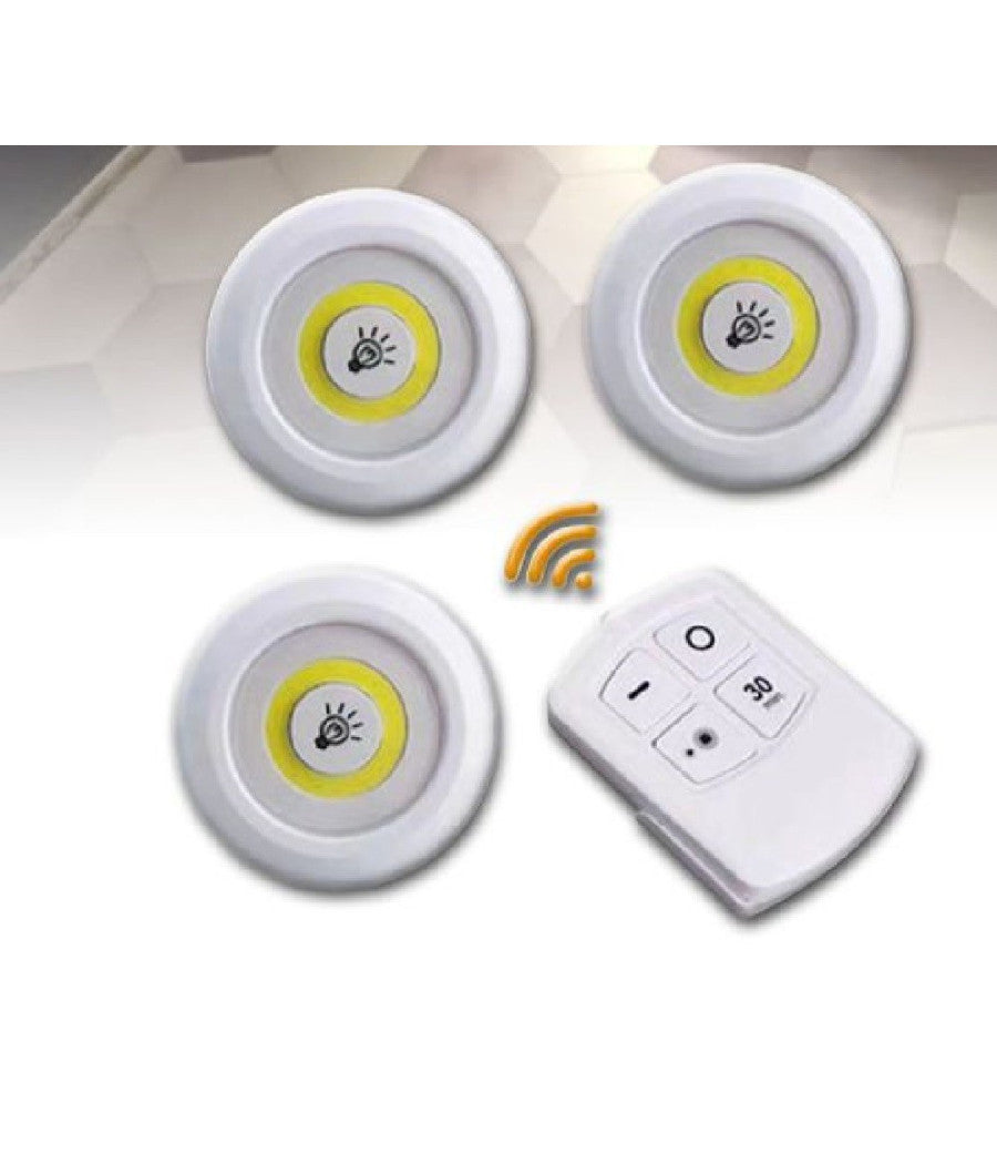 Set 3 Luci Led Cob Con Telecomando Luce Regolabile Lampada Disco Armadio Tx-9728         