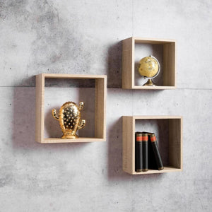 Set 3 mensole da parete forma cubo Shelvy Cub colore sonoma