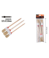 Set 3 Pennelli A Testa Tonda Setole Naturali Per Pittura Varie Dimensioni 90299         