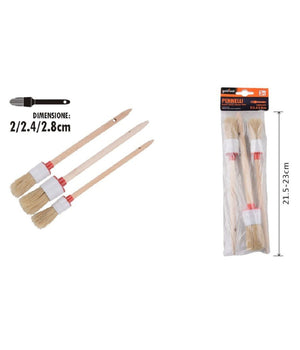 Set 3 Pennelli A Testa Tonda Setole Naturali Per Pittura Varie Dimensioni 90299         