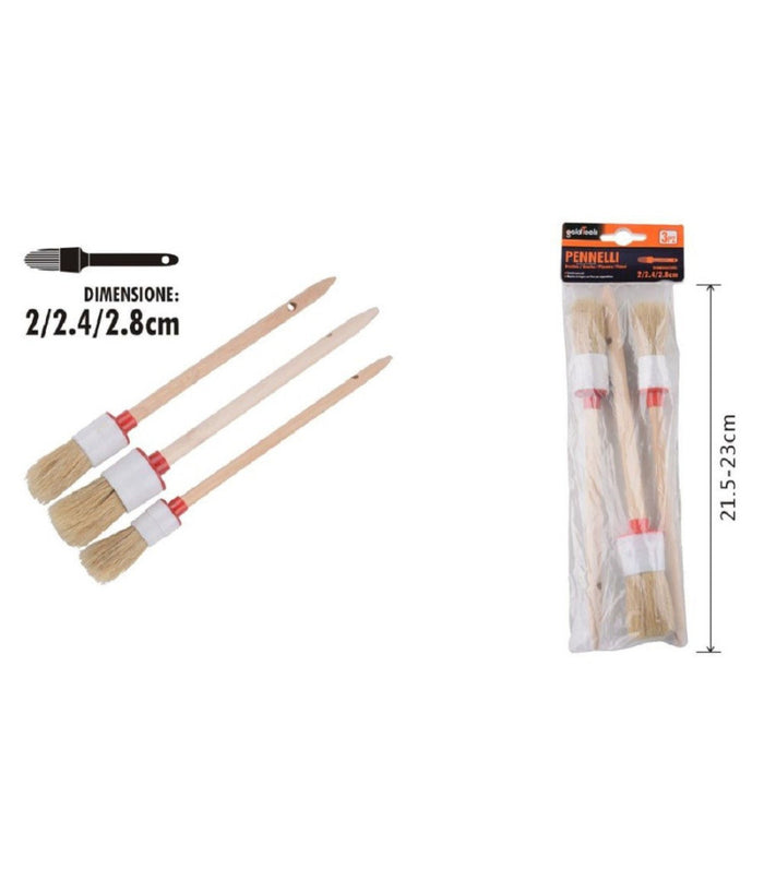 Set 3 Pennelli A Testa Tonda Setole Naturali Per Pittura Varie Dimensioni 90299         