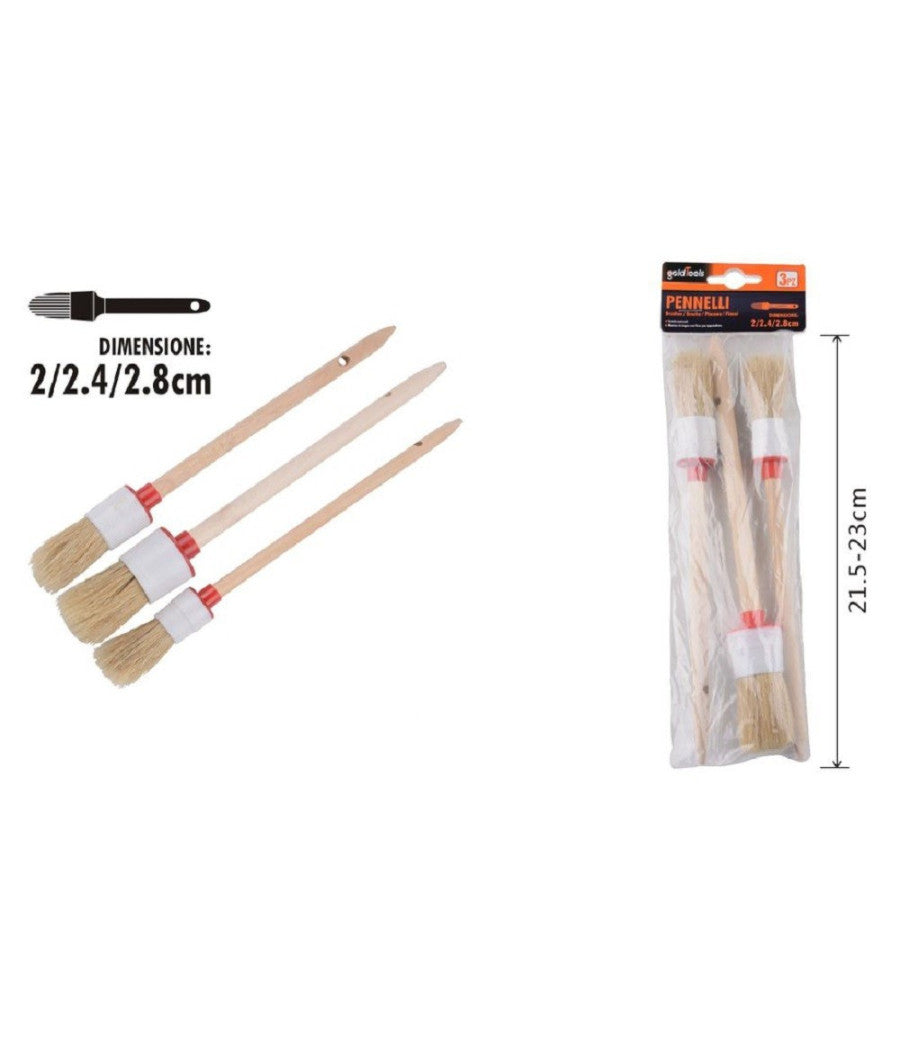 Set 3 Pennelli A Testa Tonda Setole Naturali Per Pittura Varie Dimensioni 90299         