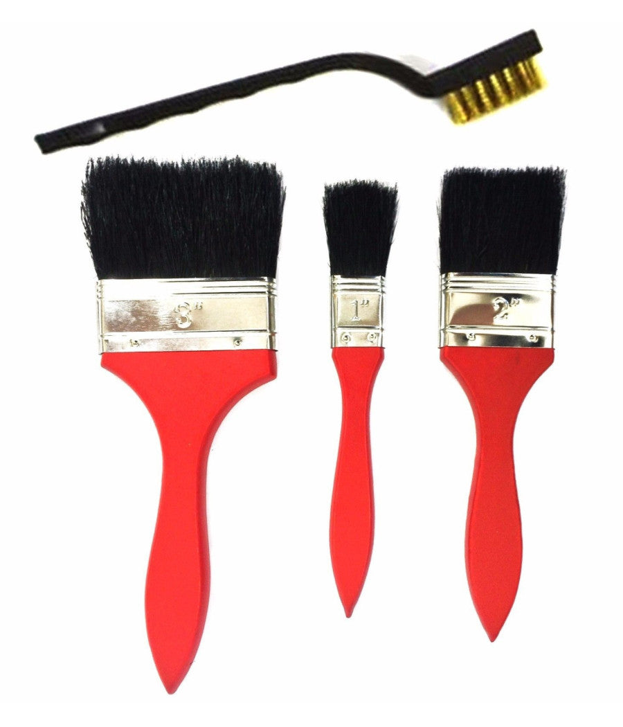 Set 3 Pennelli Legno 1" 2" 3" Per Pittura + 1 Pennello Setole In Ferro Da Lavoro         