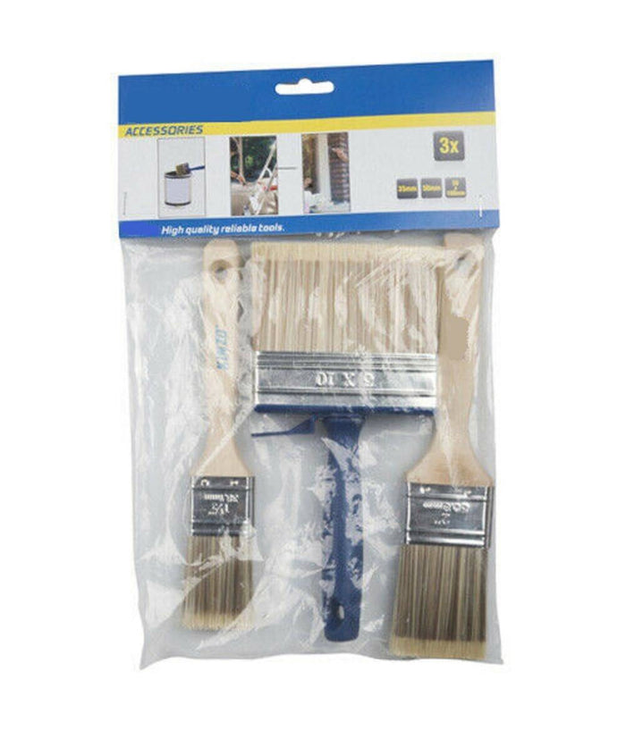 Set 3 Pennelli Pittura Pittore Per Verniciare Con Manico Legno 30-35-50 Mm         