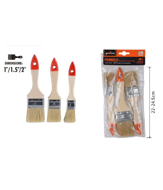 Set 3 Pennelli Testa Piatta Pennello Per Pittura Vernice Varie Dimensioni 90307         