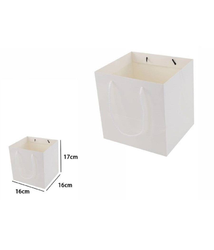 Set 3 Pezzi Buste Busta Borsa Da Regalo Bianca 16x16x17 Cm Manici In Corda 69245         