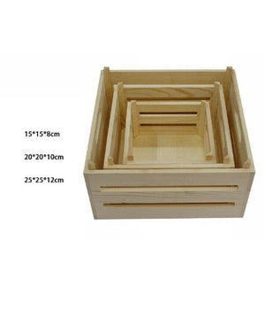 Set 3 Pezzi Cassette Cesti In Legno Naturale Tris Decoupage Contenitori 53470a         