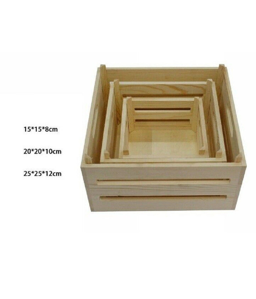 Set 3 Pezzi Cassette Cesti In Legno Naturale Tris Decoupage Contenitori 53470a         