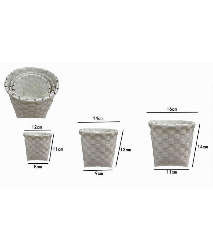 Set 3 Pezzi Cestini Porta Oggetti Organizer Tessuto Bagno Rotondi Bianco 59074         