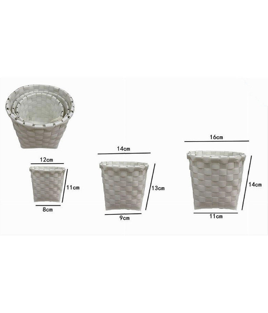 Set 3 Pezzi Cestini Porta Oggetti Organizer Tessuto Bagno Rotondi Bianco 59074         
