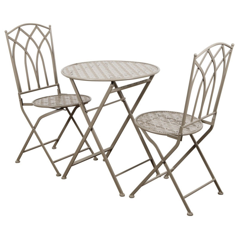 Set 3 Pezzi Clark Ferro Battt tortora Opaco Tav60x60x70- Sedia 50x40x95