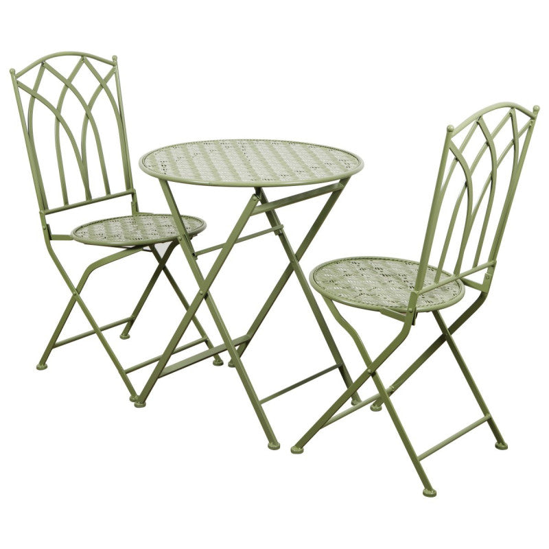 Set 3 Pezzi Clark Ferro Battt verde Lucido Tav60x60x70- Sedia 50x40x95