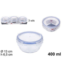 Set 3 Pezzi Contenitori Per Alimenti In Vetro Con Coperchi Plastica 400ml 110548         