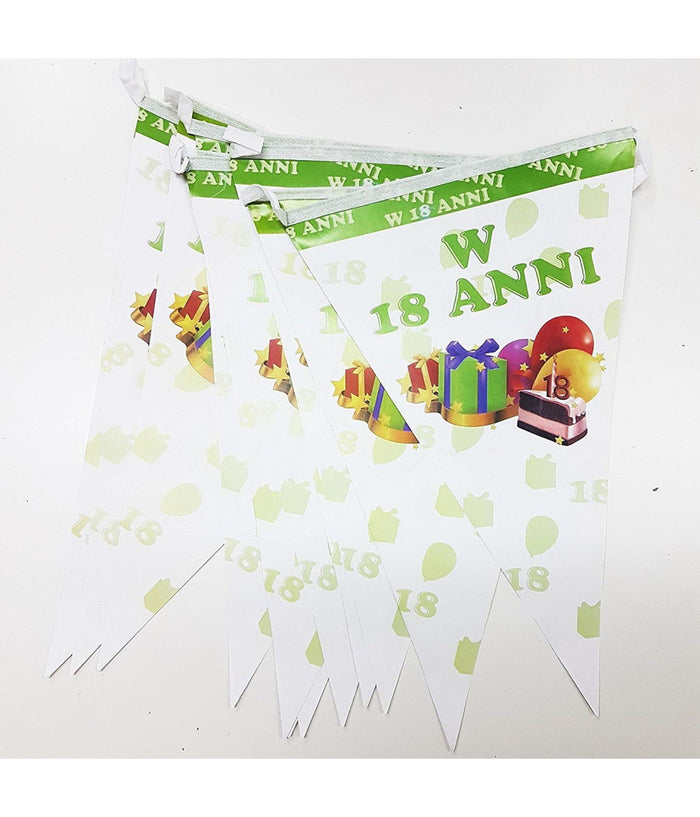 Set 3 Pezzi Festoni 18 Anni Bianco Verde 12 Bandierine Compleanno Festone         