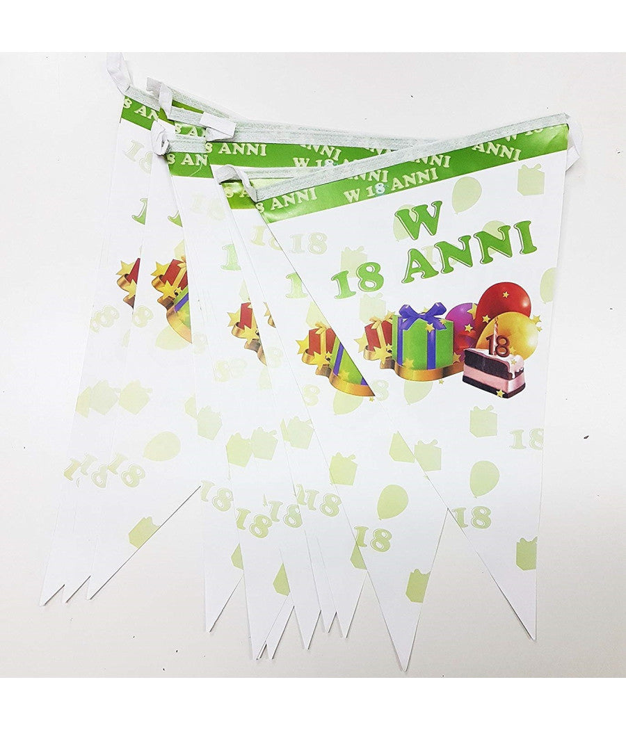 Set 3 Pezzi Festoni 18 Anni Bianco Verde 12 Bandierine Compleanno Festone         