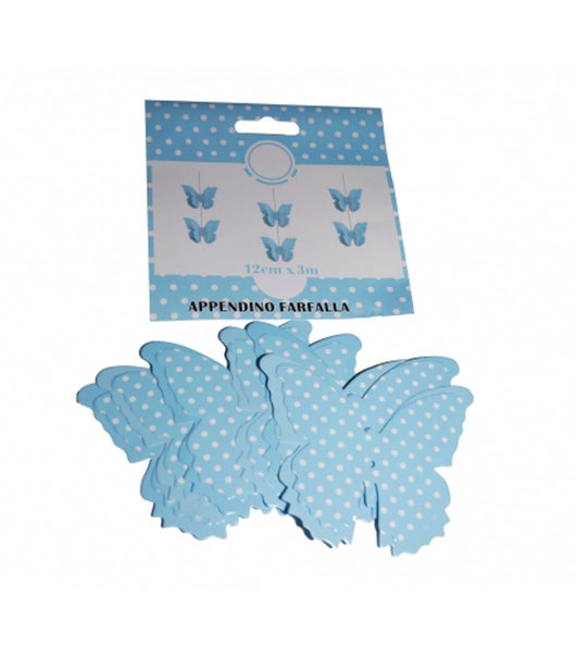 Set 3 Pezzi Festoni Azzurro Pois 6 Farfalle 12cmx3m Compleanni Matrimonio         
