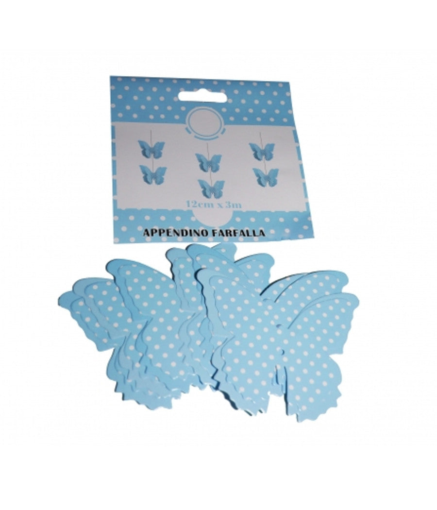 Set 3 Pezzi Festoni Azzurro Pois 6 Farfalle 12cmx3m Compleanni Matrimonio         