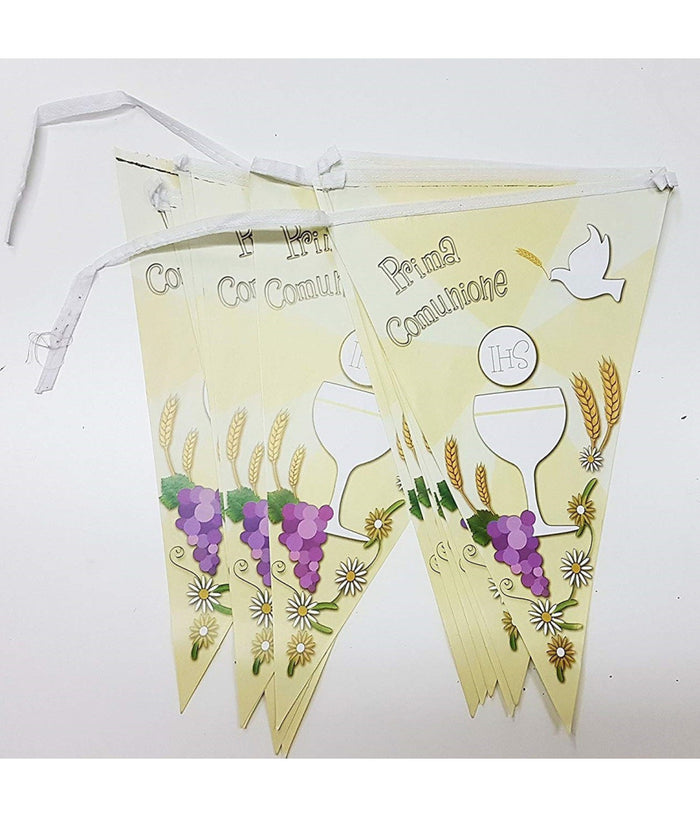 Set 3 Pezzi Festoni Comunione Bianco Giallo 12 Bandierine Addobbi Prima Festone         