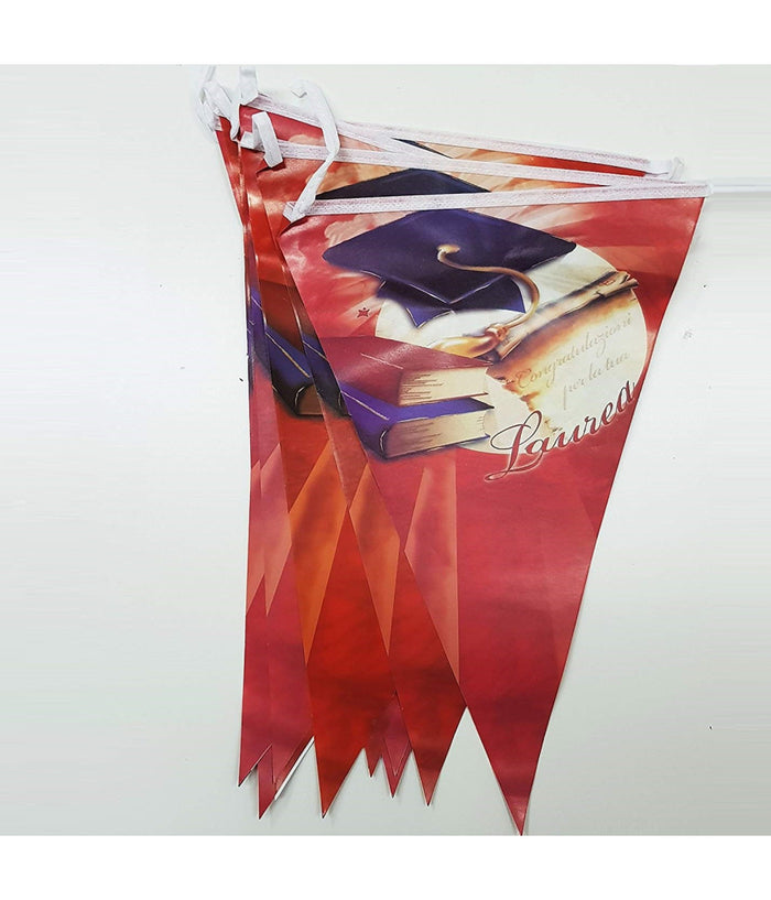 Set 3 Pezzi Festoni Laurea Rosso 12 Bandierine Dottore Addobbi Feste Festone         