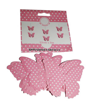 Set 3 Pezzi Festoni Rosa Pois 6 Farfalle Farfalla 12cmx3m Compleanni Matrimonio         