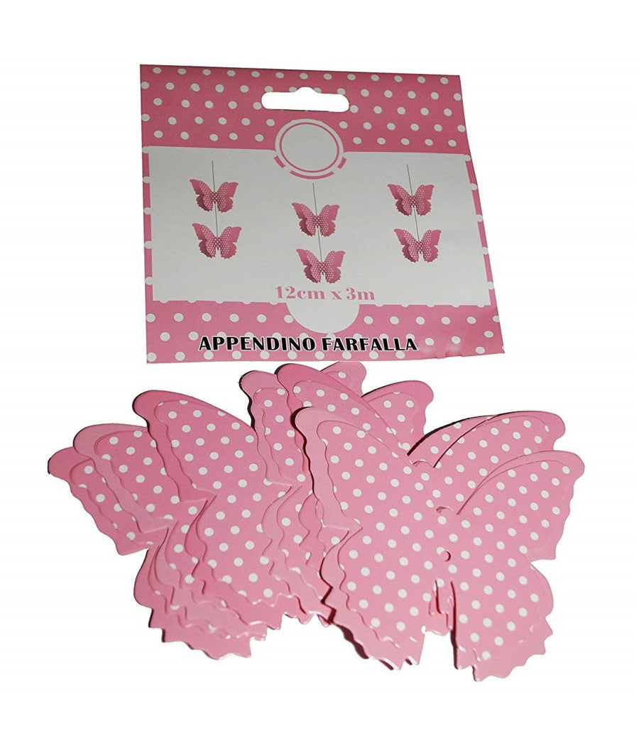 Set 3 Pezzi Festoni Rosa Pois 6 Farfalle Farfalla 12cmx3m Compleanni Matrimonio         