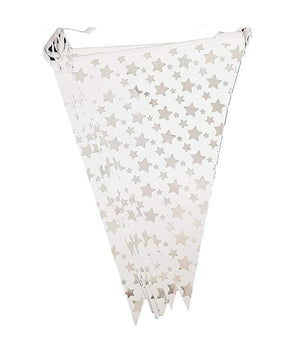 Set 3 Pezzi Festoni Stelle Argento Per Feste 16 Bandierine 4.8m Ciascuno         