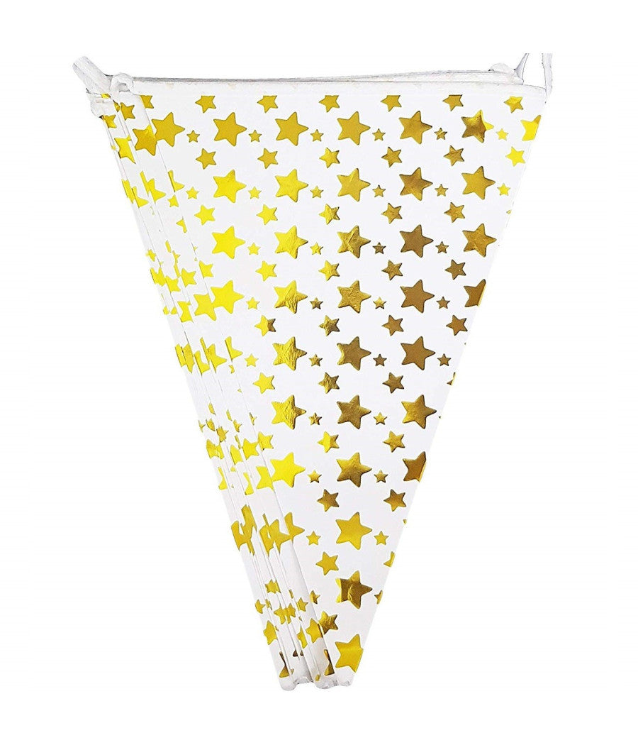 Set 3 Pezzi Festoni Stelle Oro Feste Party 16 Bandierine 4.8m Ciascuno         