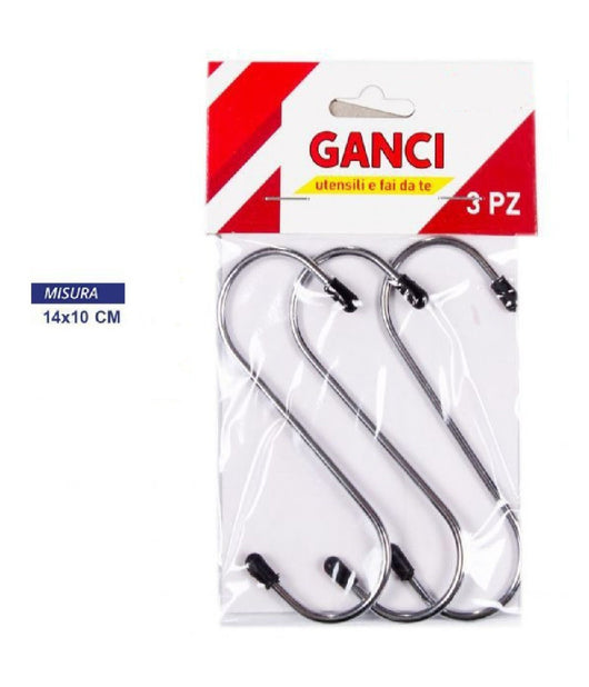 Set 3 Pezzi Ganci Gancio A S Appendini Multiuso Acciaio Con Gommino 14x10cm         