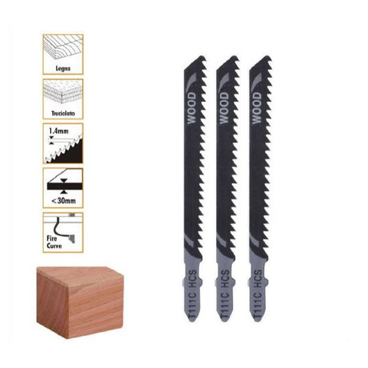 Trade Shop - Set 3 Pezzi Lame Per Seghetto Alternativo T111c Hcs Lama Ricambi Per Legno 90188 -