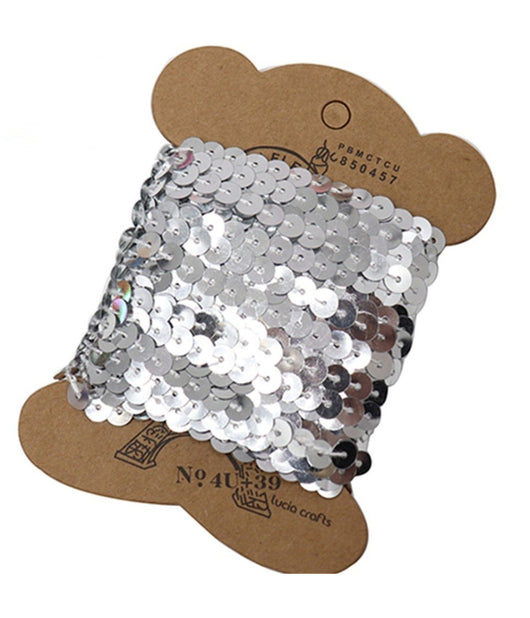 Set 3 Pezzi Nastro Paillettes Argento 3 Metri Cc6823 Fascia Glitter Cucito Sarta         