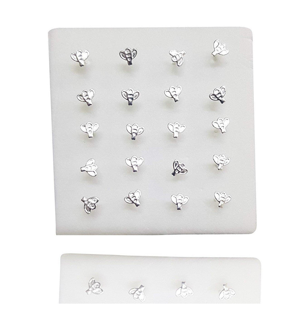 Set 3 Pezzi Piercing Orecchini Naso 2.5 Mm Ape Apina Argento 925 Sterling         
