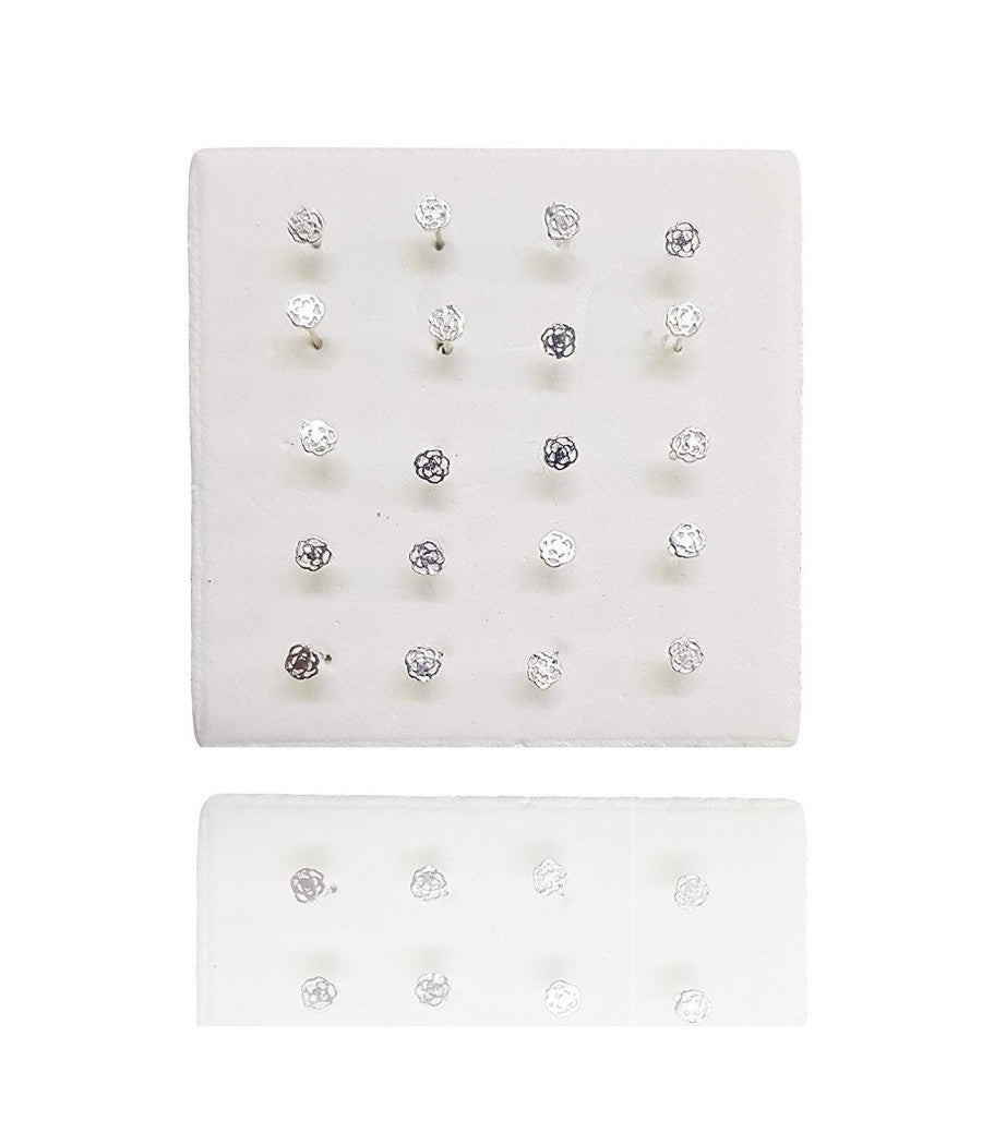 Set 3 Pezzi Piercing Orecchini Naso 2.5 Mm Rosa Rosellina Argento 925 Sterling         