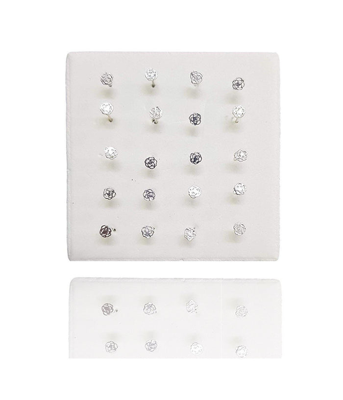 Set 3 Pezzi Piercing Orecchini Naso 2.5 Mm Rosa Rosellina Argento 925 Sterling         