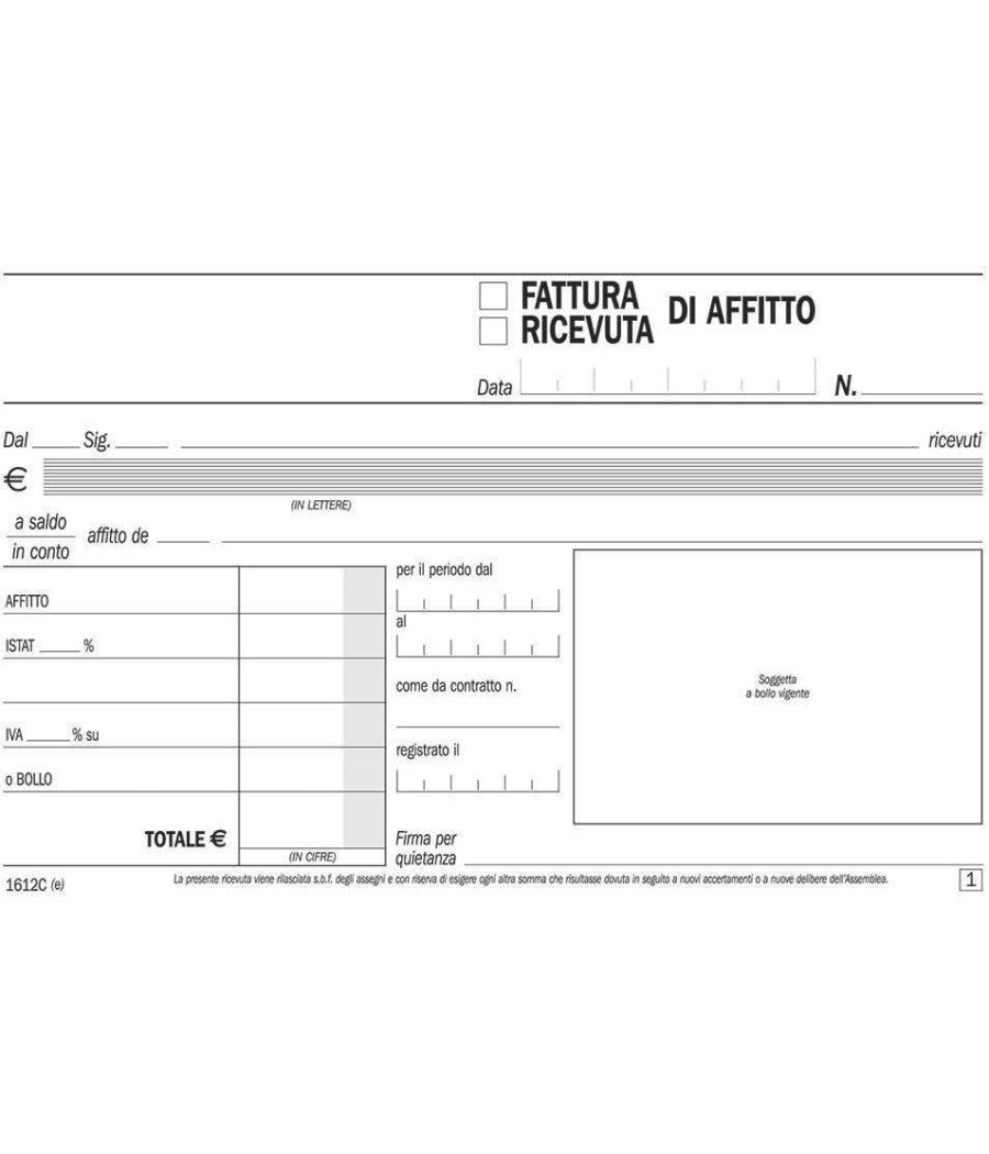 Set 3 Pezzi Ricevute Ricevuta Affitto 100x170 Copia 50 Fogli Autoricalcanti         