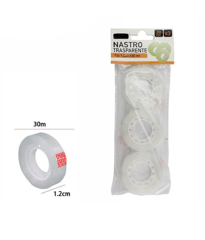 Set 3 Pezzi Rotolo Nastro Adesivo Trasparente Piccolo 1,2 Cm X 30 Metri 69808         