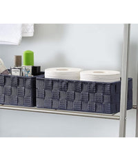 Set 3 Pezzi Scatola Porta Oggetti In Tessuto Intrecciato Contenitori Blu 79058         