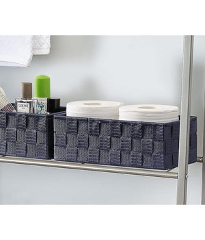 Set 3 Pezzi Scatola Porta Oggetti In Tessuto Intrecciato Contenitori Blu 79058         