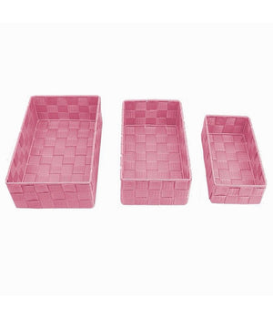 Set 3 Pezzi Scatola Porta Oggetti In Tessuto Intrecciato Contenitori Rosa 79059         