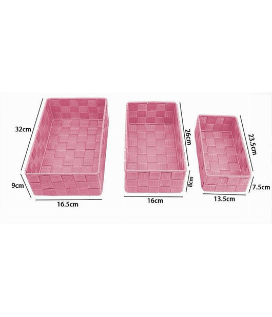 Set 3 Pezzi Scatola Porta Oggetti In Tessuto Intrecciato Contenitori Rosa 79059         