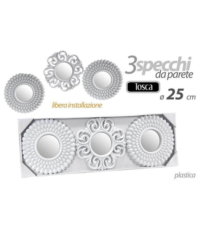 Set 3 Pezzi Specchi Da Parete Decorativi Tondi Specchio 25 Cm In Plastica 813016         