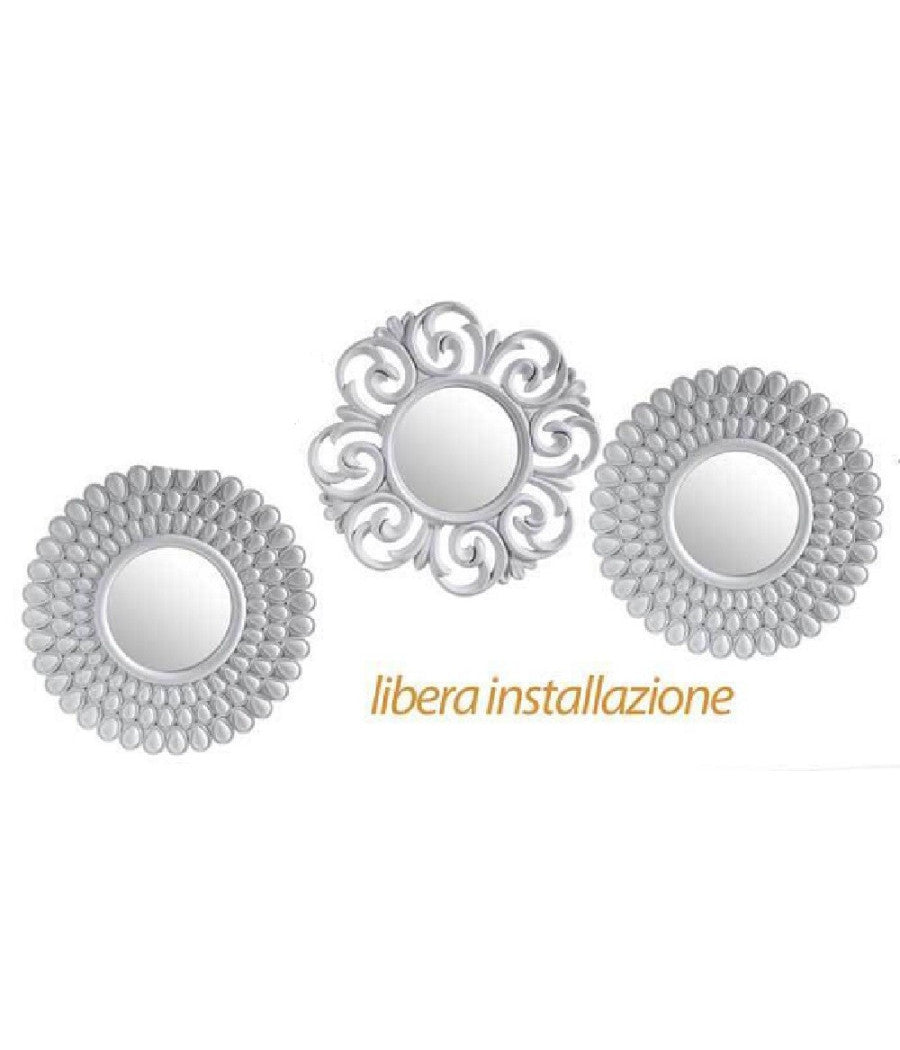 Set 3 Pezzi Specchi Da Parete Decorativi Tondi Specchio 25 Cm In Plastica 813016         