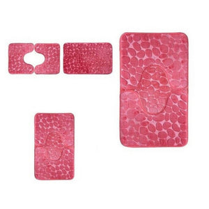 Trade Shop - Set 3 Pezzi Tappeti Tappetini Antiscivolo Per Bagno Arredo Colore Rosa 59335 -