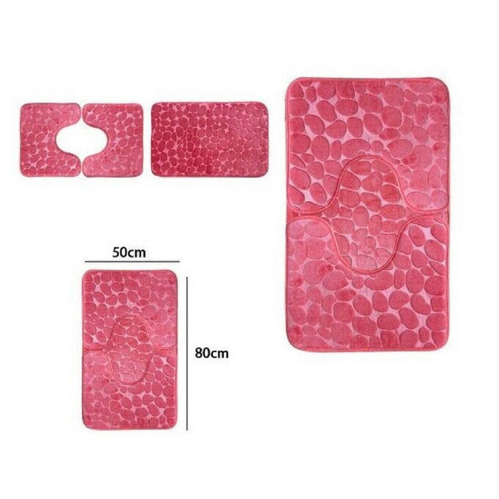 Trade Shop - Set 3 Pezzi Tappeti Tappetini Antiscivolo Per Bagno Arredo Colore Rosa 59335 -
